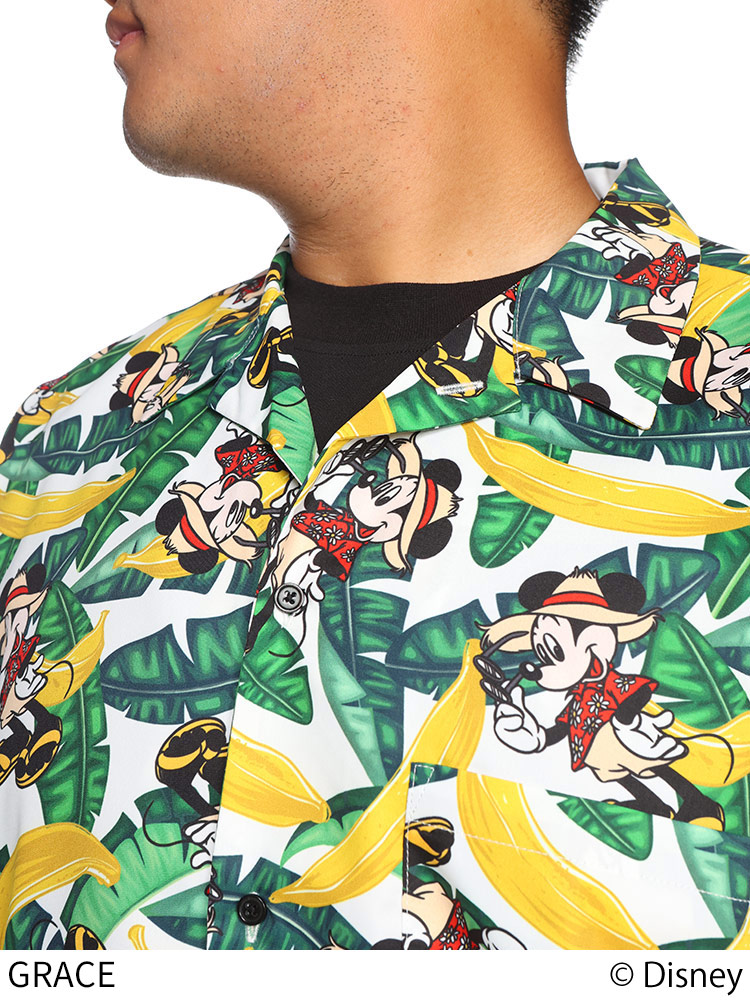 半袖 シャツ MICKEY MOUSE ミッキーマウス ディズニー 総柄 オープン