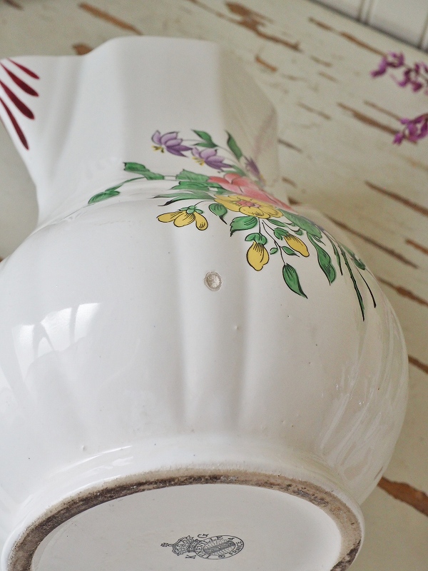 フランス1900年前後の古いKGLUNEVILLE陶器製ピッチャーはかわいい