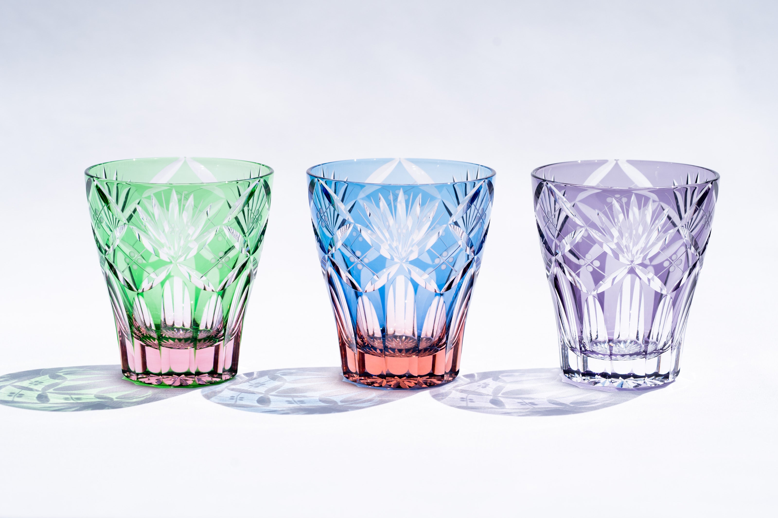 M-8573-2PG 七宝笹の葉文様 ミニオールド ペア 江戸切子 彩鳳 直販限定