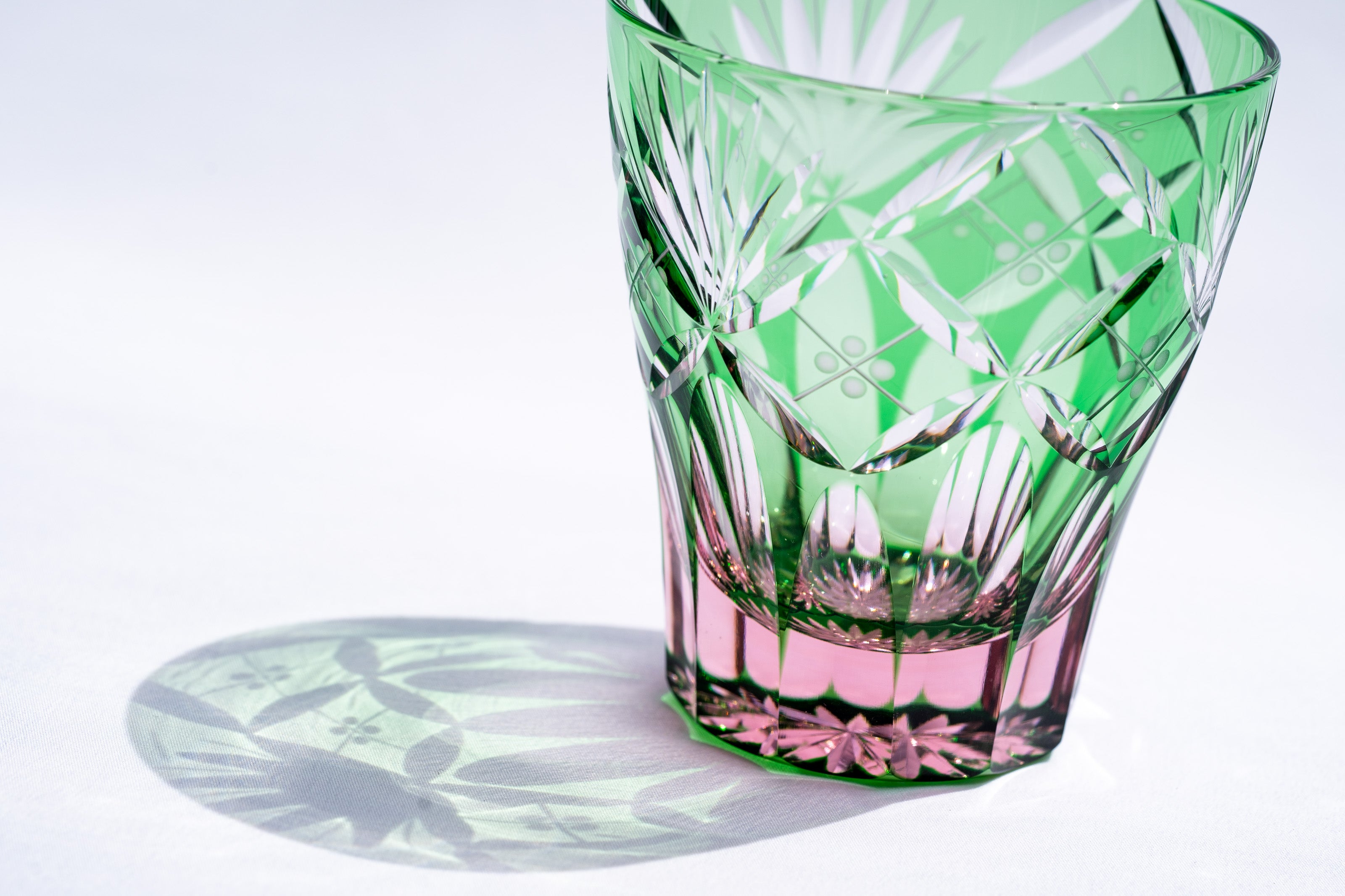 M-8573-2PG 七宝笹の葉文様 ミニオールド ペア 江戸切子 彩鳳 直販限定