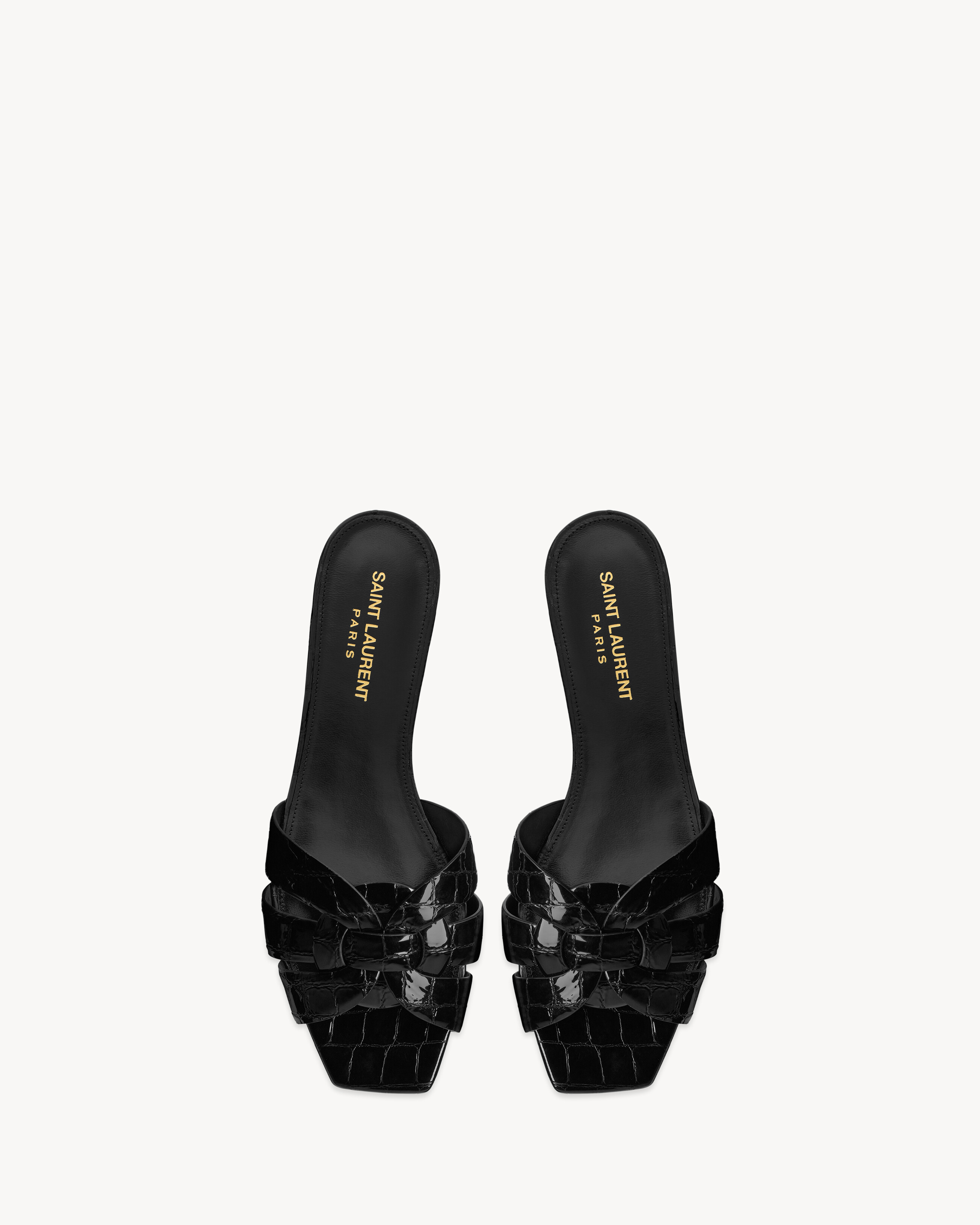TRIBUTE mules in crocodile embossed leather in Black | Saint