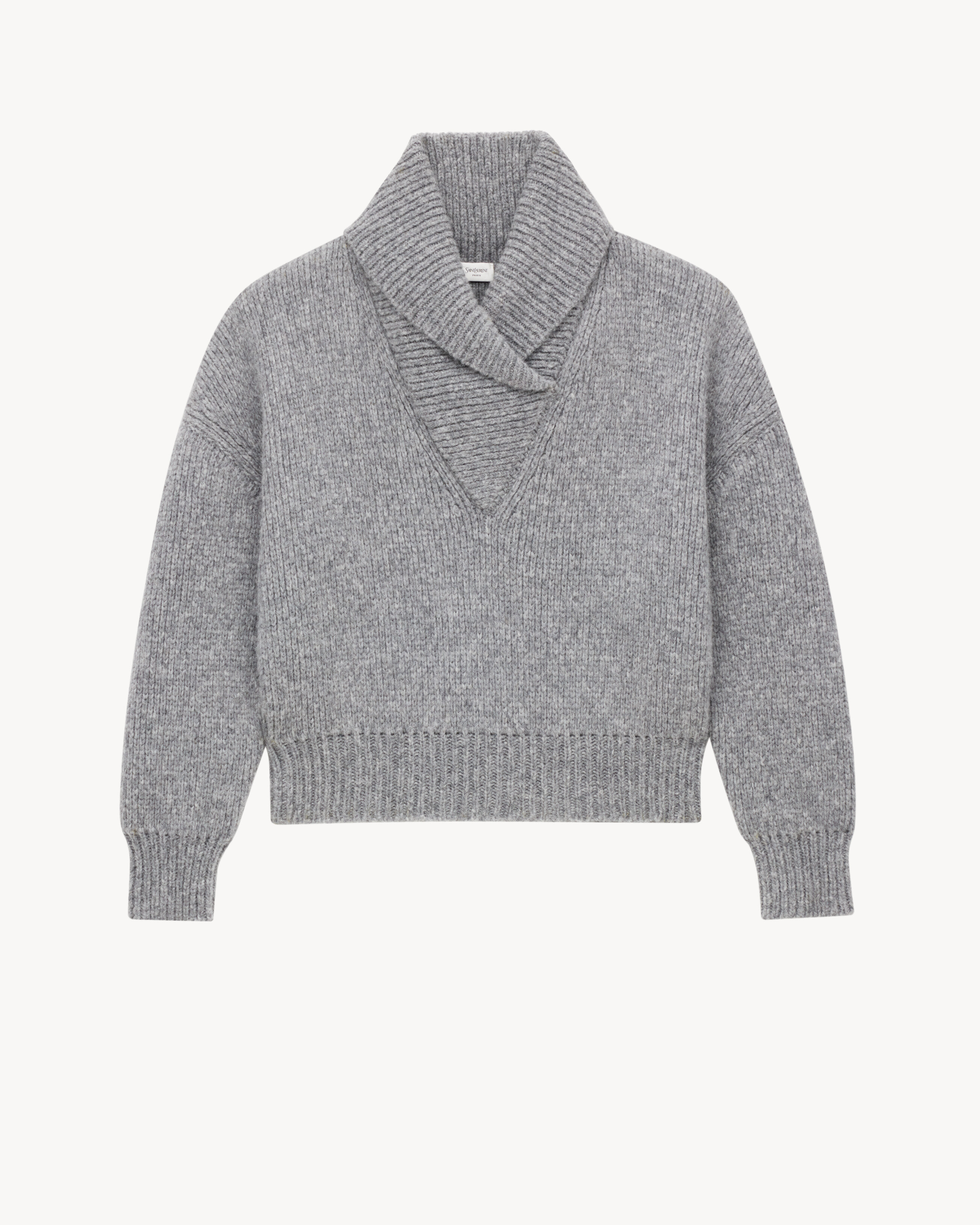 shawl sweater in chunky knit in Grey & Silver | Saint Laurent