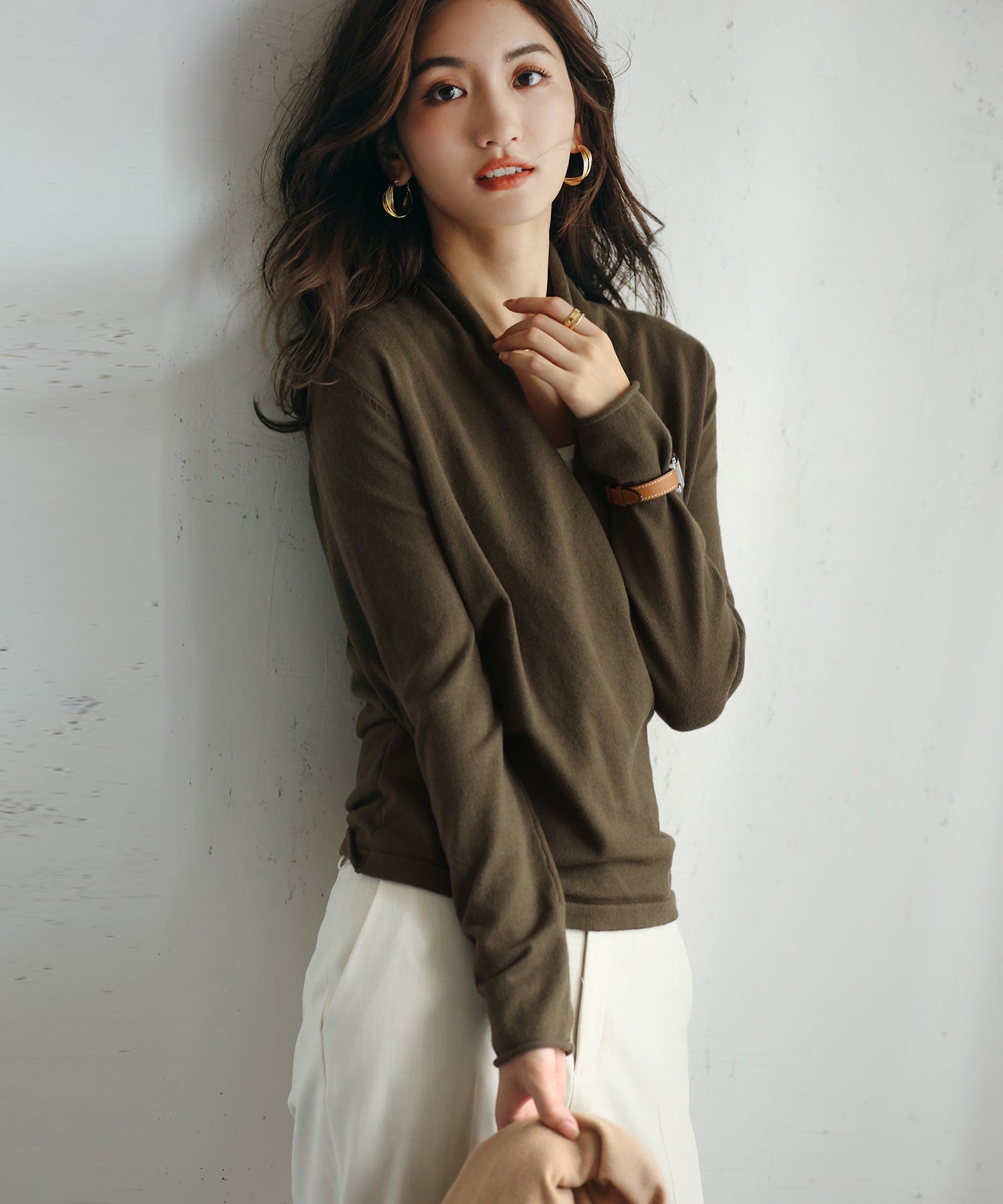 授乳もオフィスも両立カシュクールネックニットトップスxyf9368 カーキ