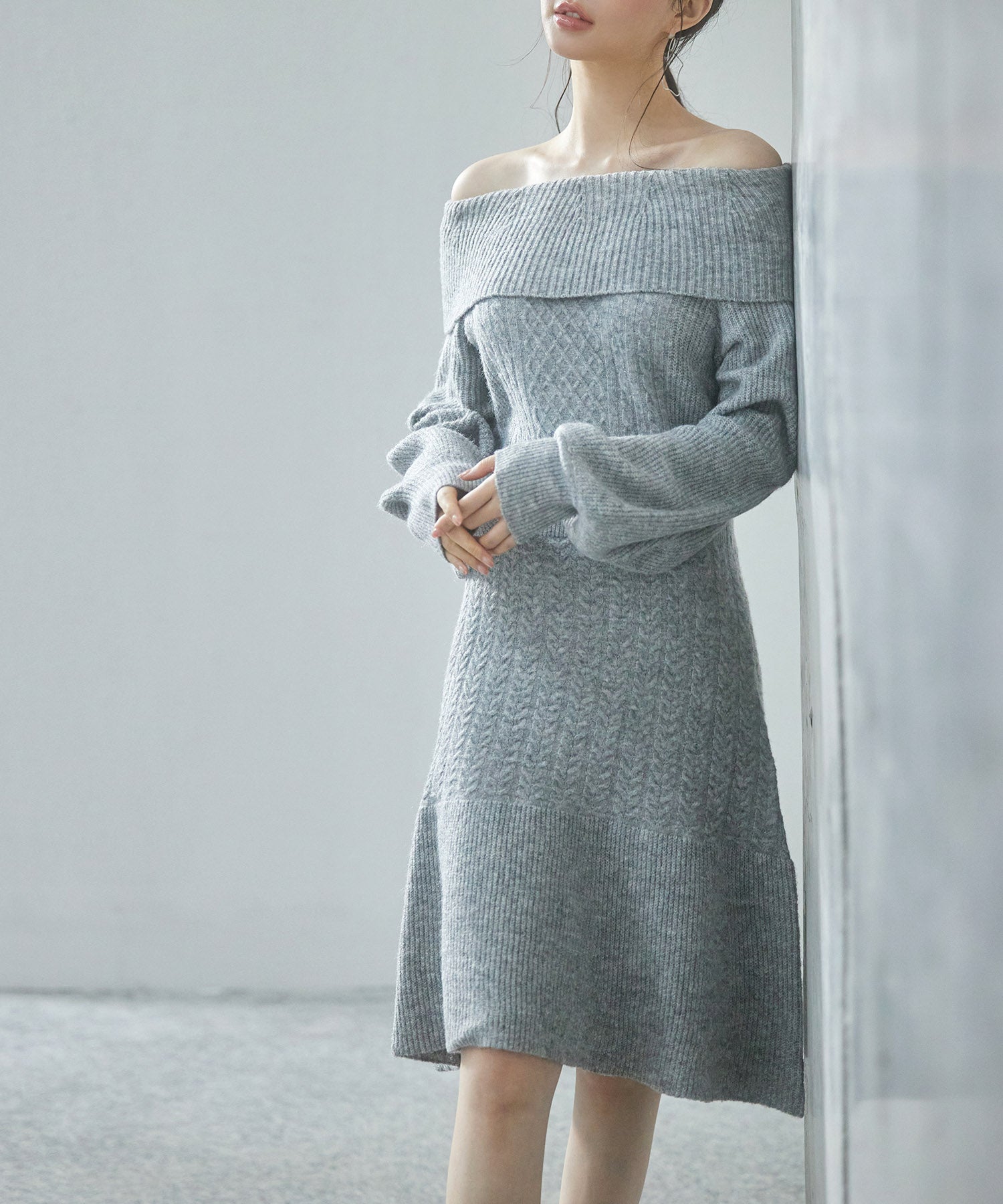 2wayネック膝上丈ニットワンピースsdp8025 グレー – [公式]SAISON DE