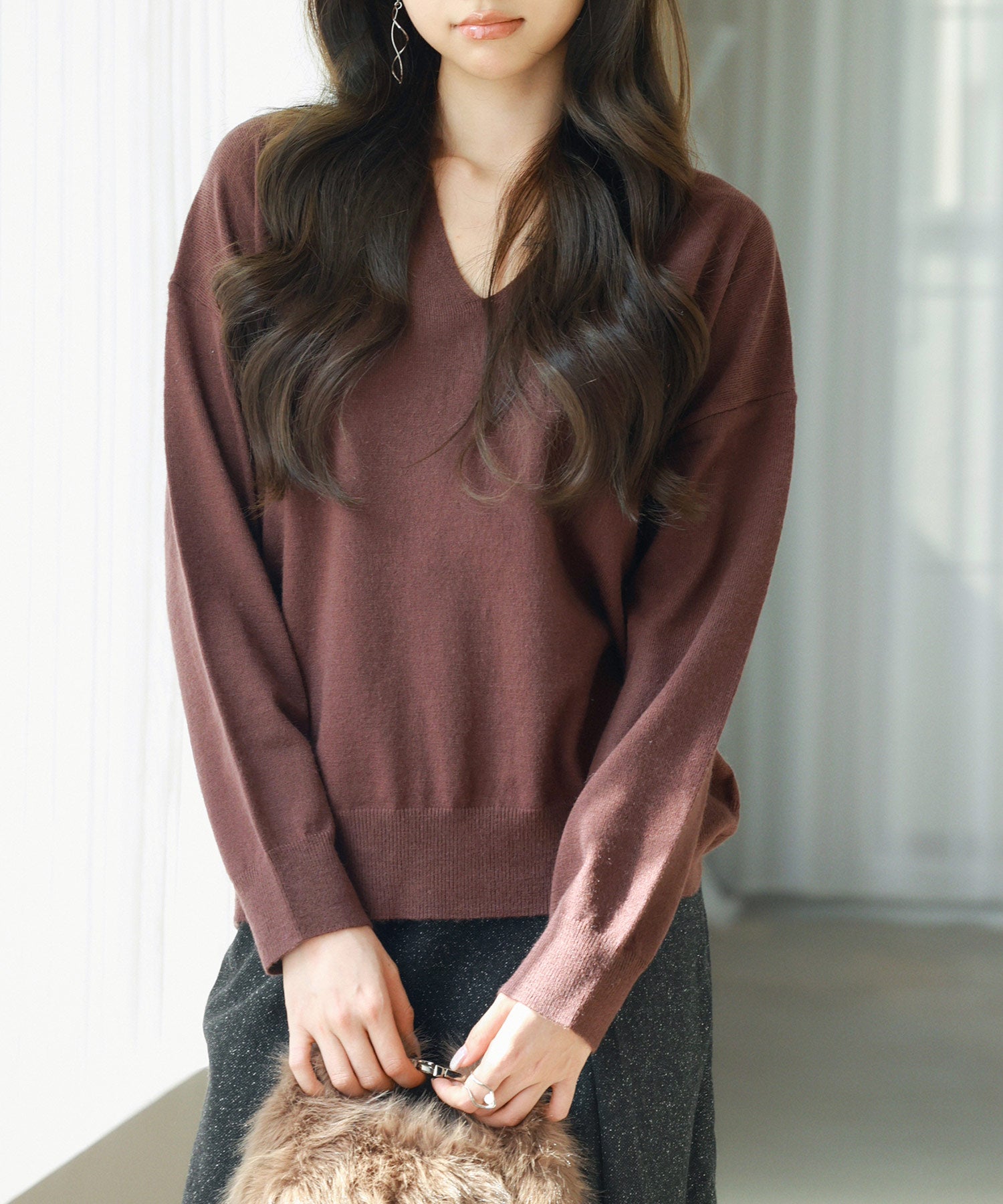 キーネックドロップショルダーニットsdp8047 ダークブラウン – [公式