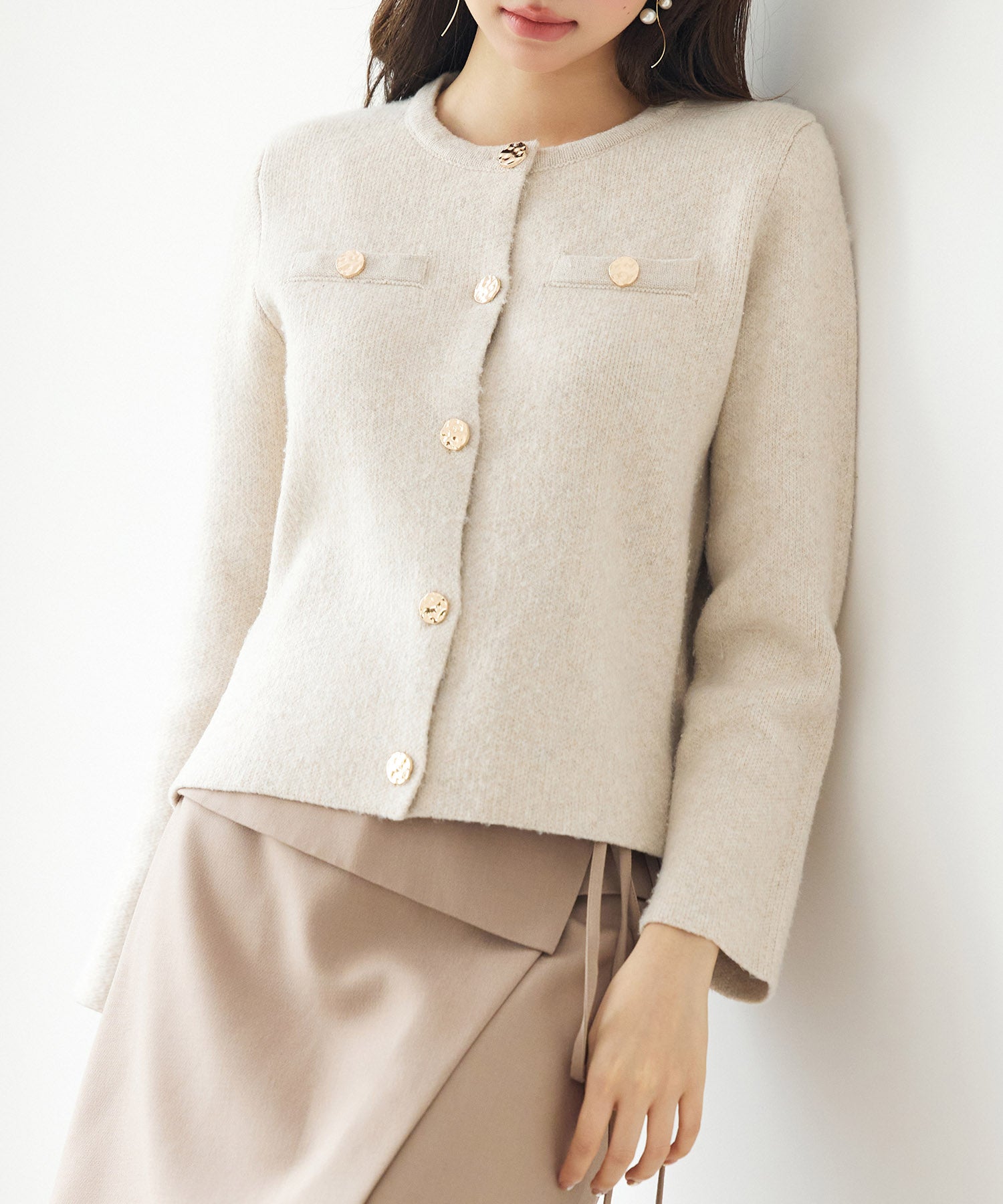 ノーカラーショート丈ニットカーディガンsdp8092 ベージュ – [公式