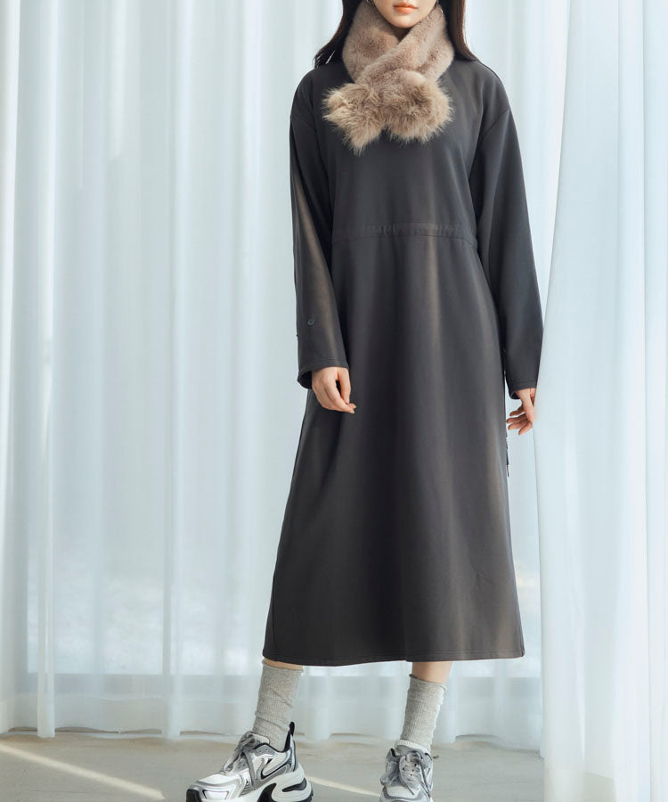 ウエストドローストリング裏起毛ワンピースsdp0244 チャコール – [公式