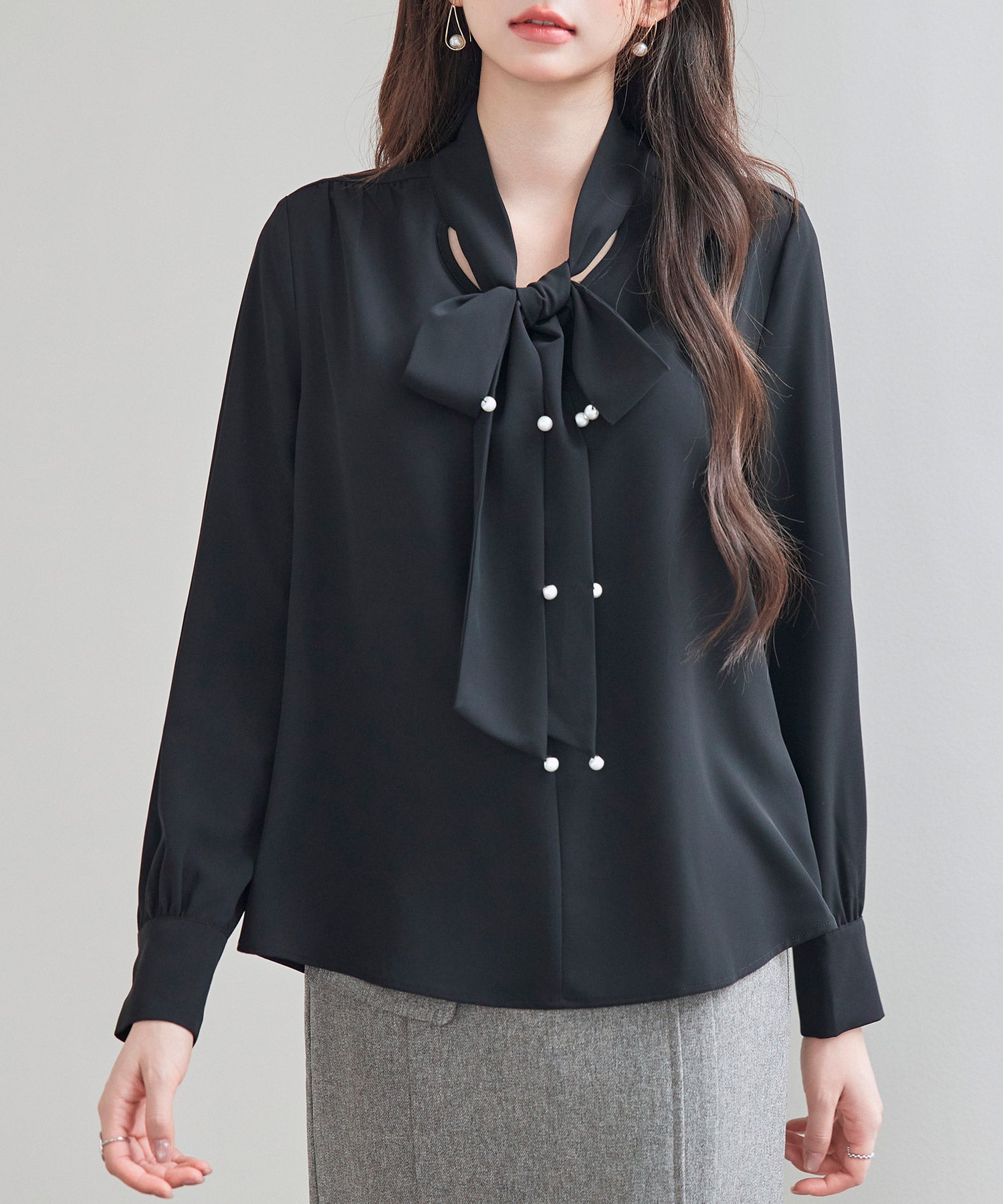 パール付き ボウタイブラウスsdp0343 ブラック – [公式]SAISON DE