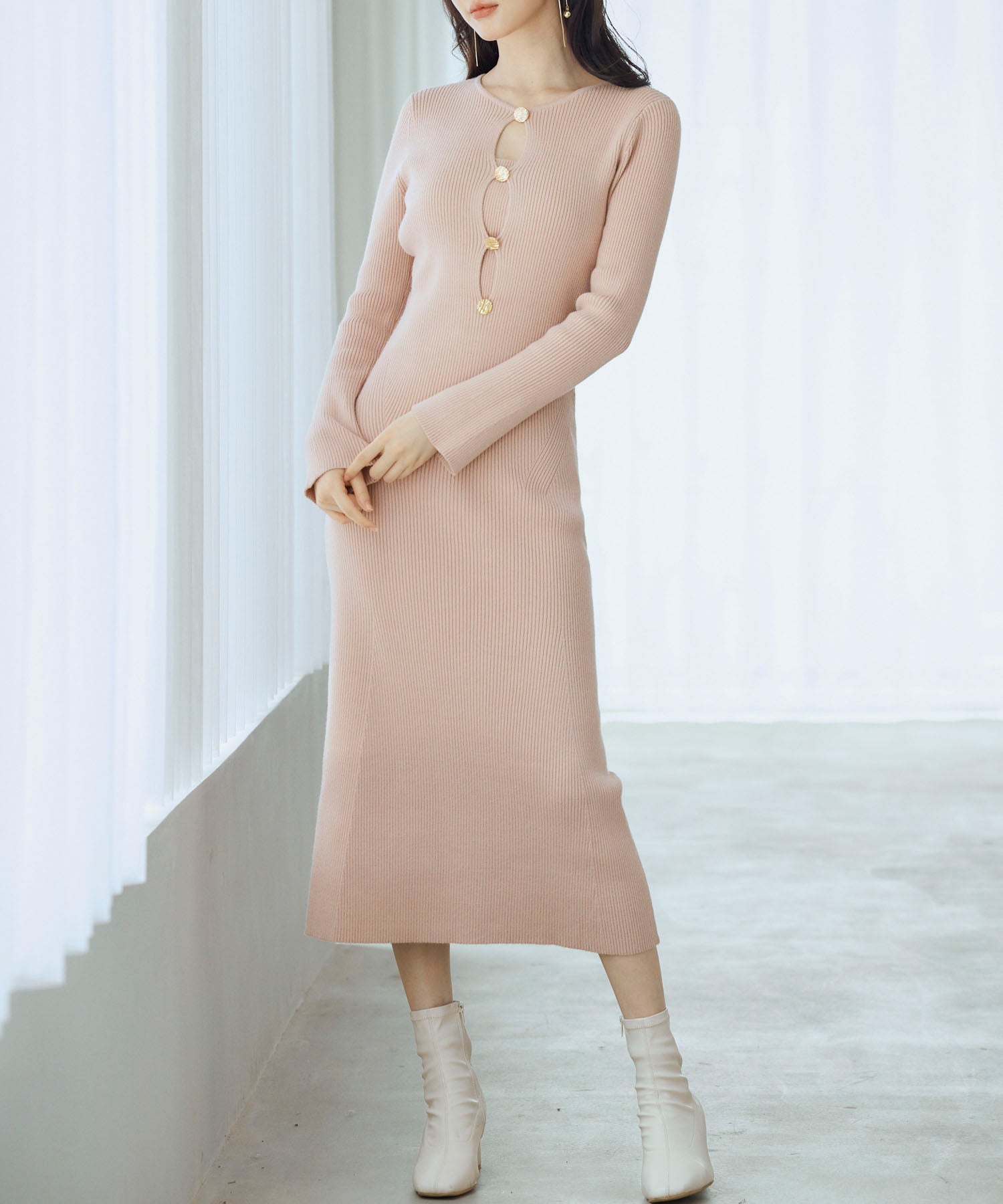 涙開き風ミモレ丈ニットワンピースsdpxyf3300 ピンク – [公式]SAISON