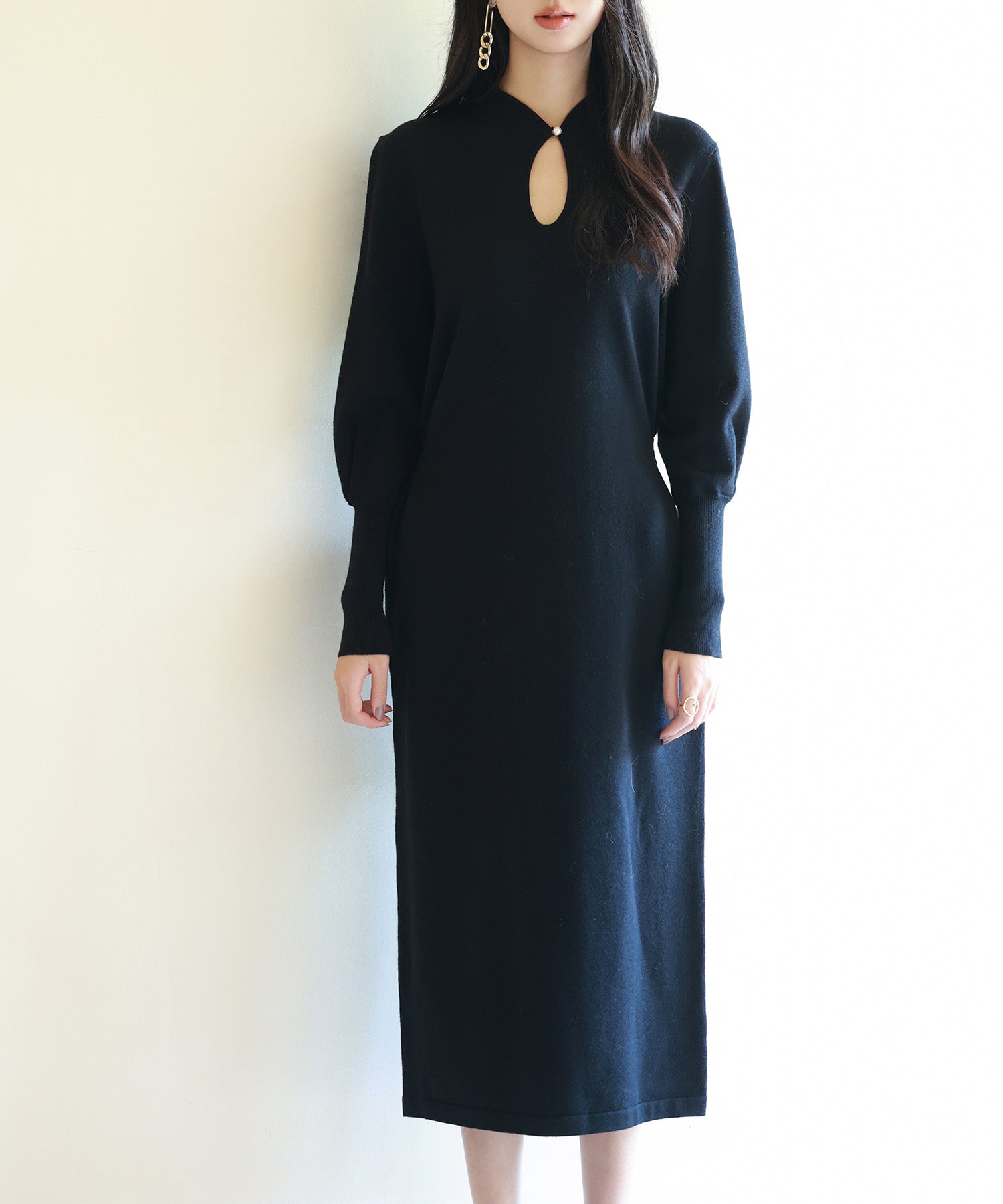 ハイゲージ編み長袖ニットワンピースsdpxyf6560 ブラック – [公式