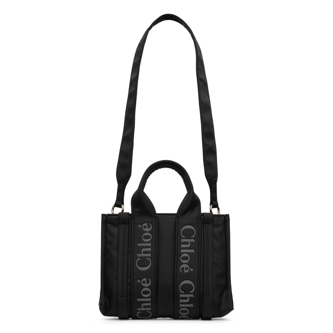 Chloé | Woody small black nylon tote bag | Savannahs