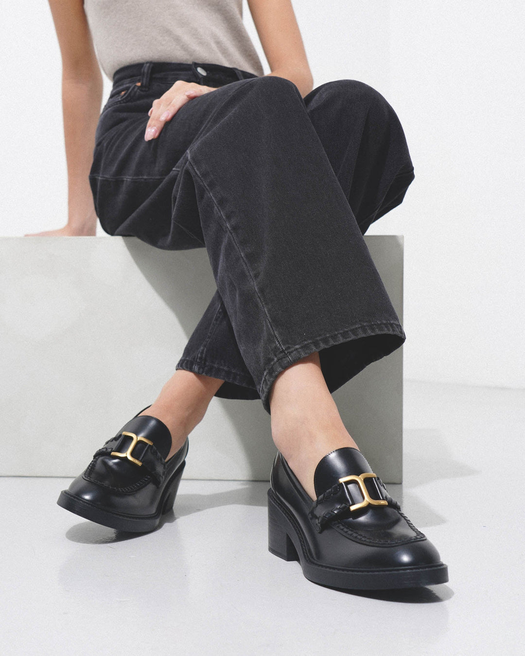 Chloé | Marcie black leather heeled loafers | Savannahs