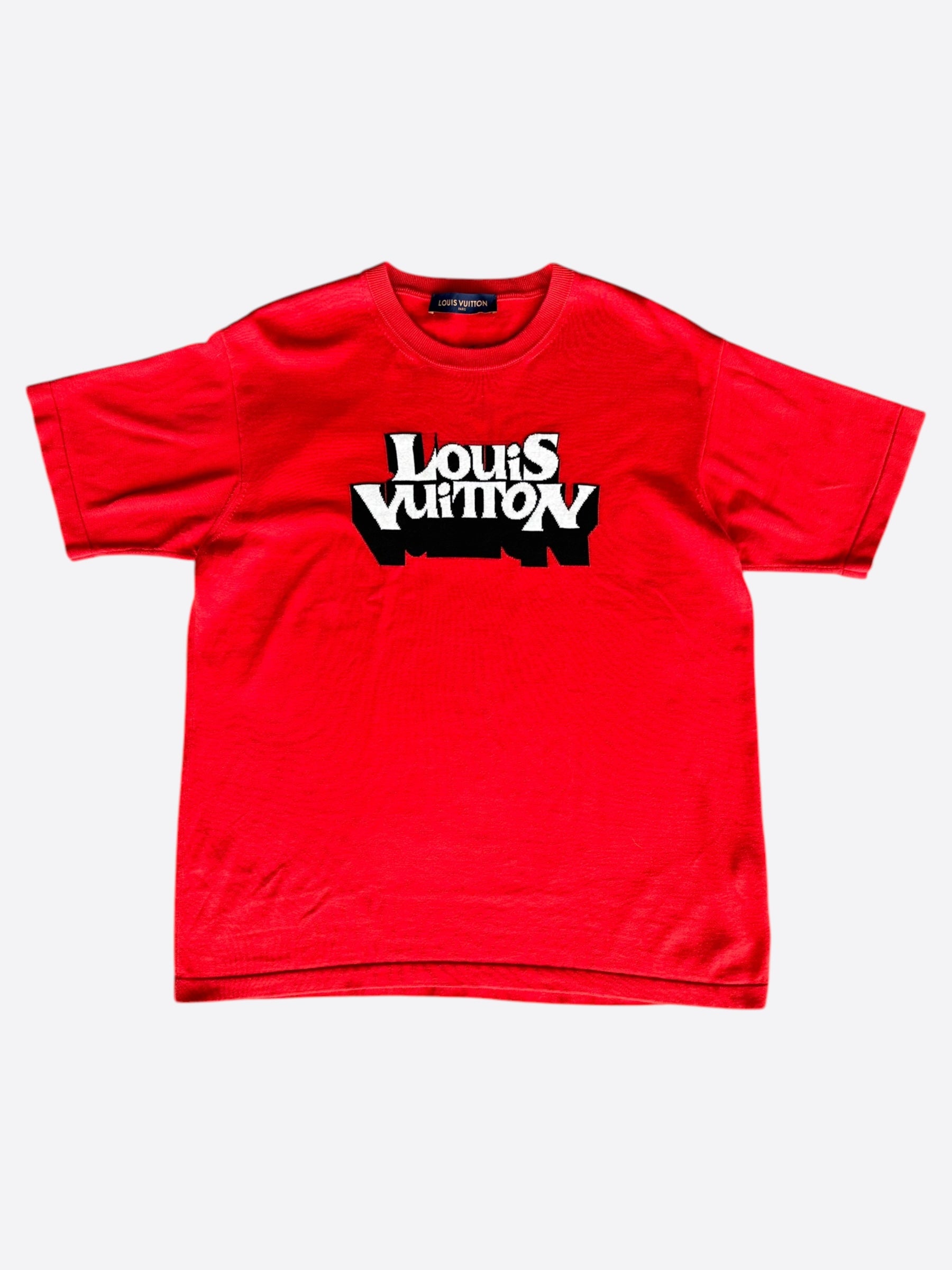 Louis Vuitton Red & White Graphic Logo Intarsia T-Shirt – Savonches