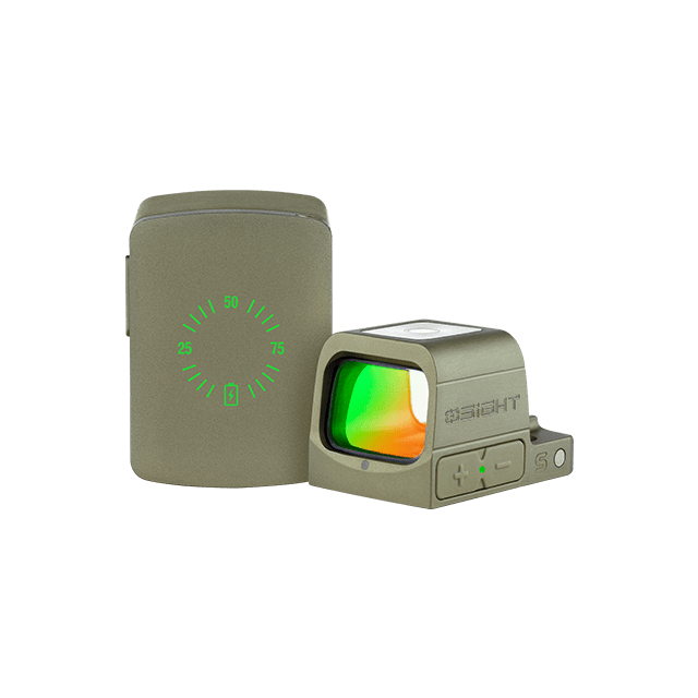 Osight S Olive Green: Enclosed aspherical optic with multi-reticle