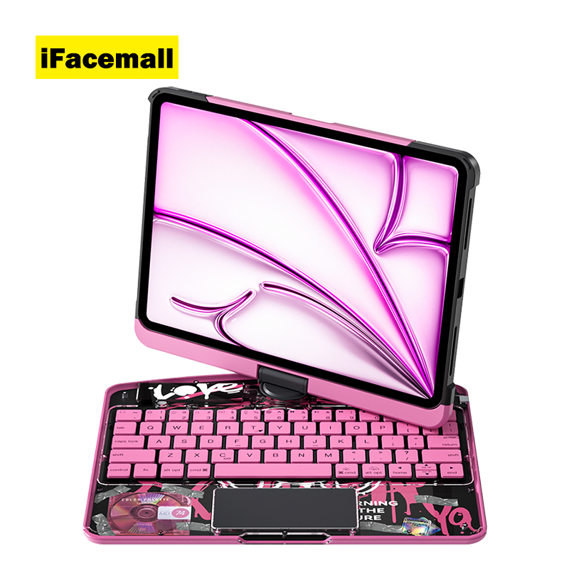 Ifacemall 360 Transparent Pink Magic Keyboard Case for Ipad Pro
