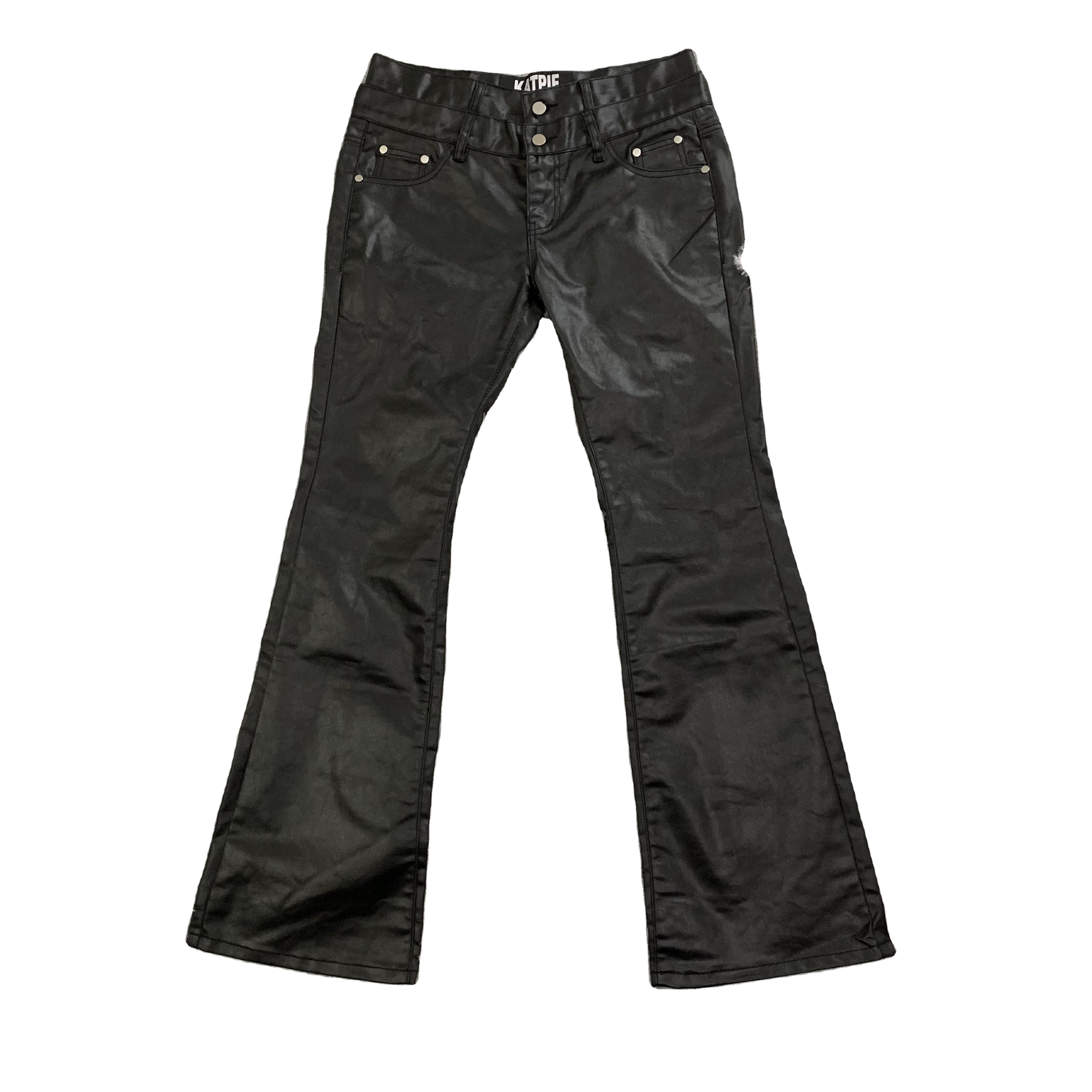 Custom Black Waxed Coated Flared Jeans for Men - Eco-Friendly