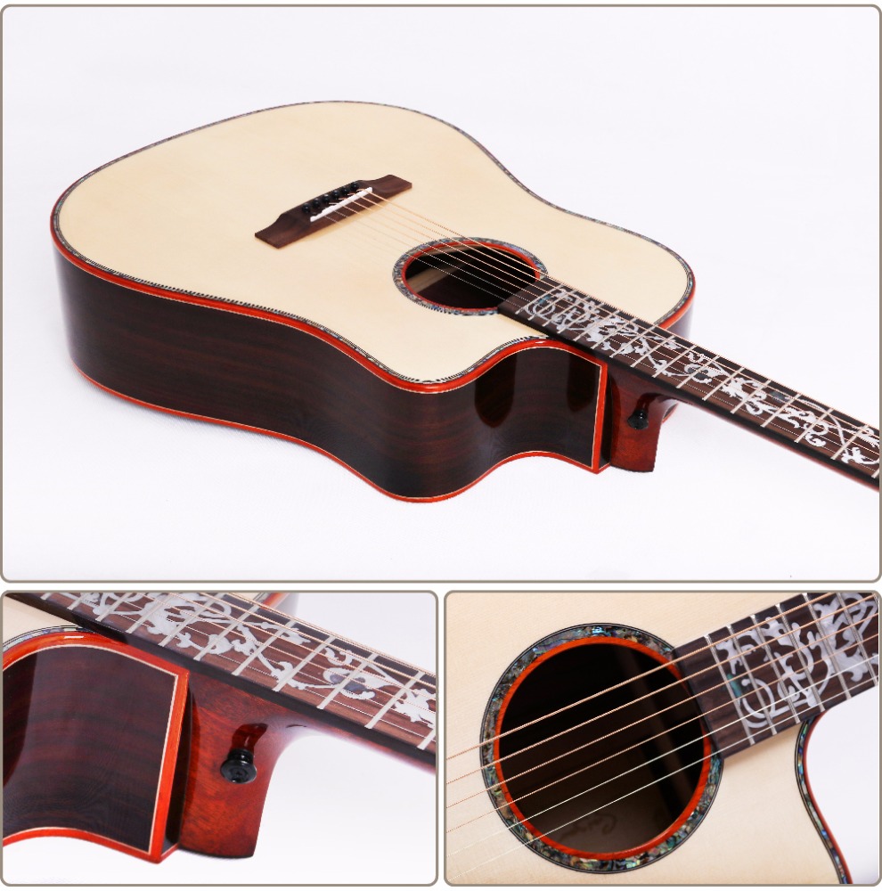 人気のカッタウェイ木製ピックガードソリッドアコースティックギター