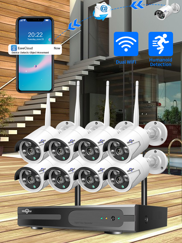 Hiseeu 8CH Wireless CCTV System Kit - 5MP HD NVR with Outdoor