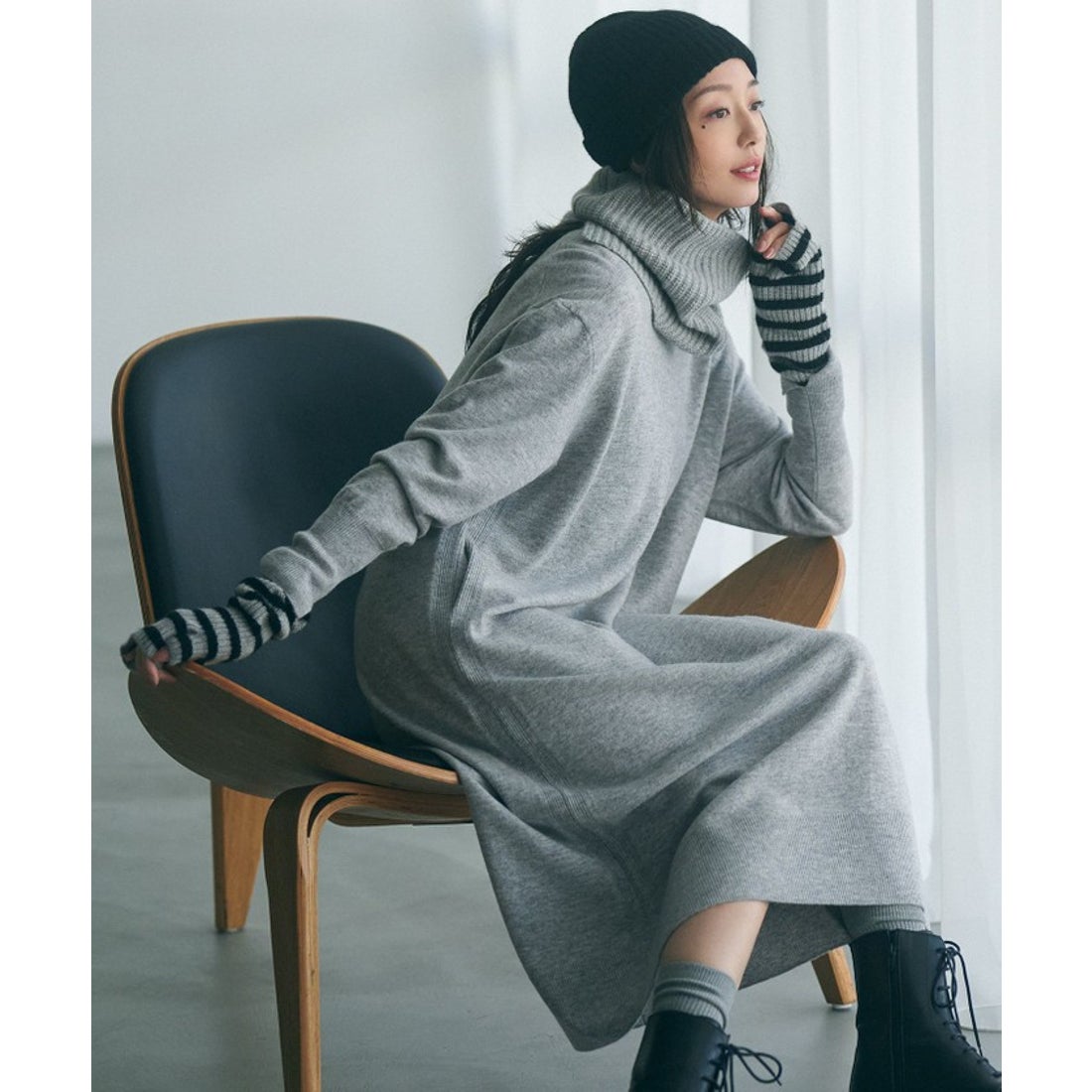 ニジュウサンク 23区 【洗える】ウールカシミヤ ニットワンピース