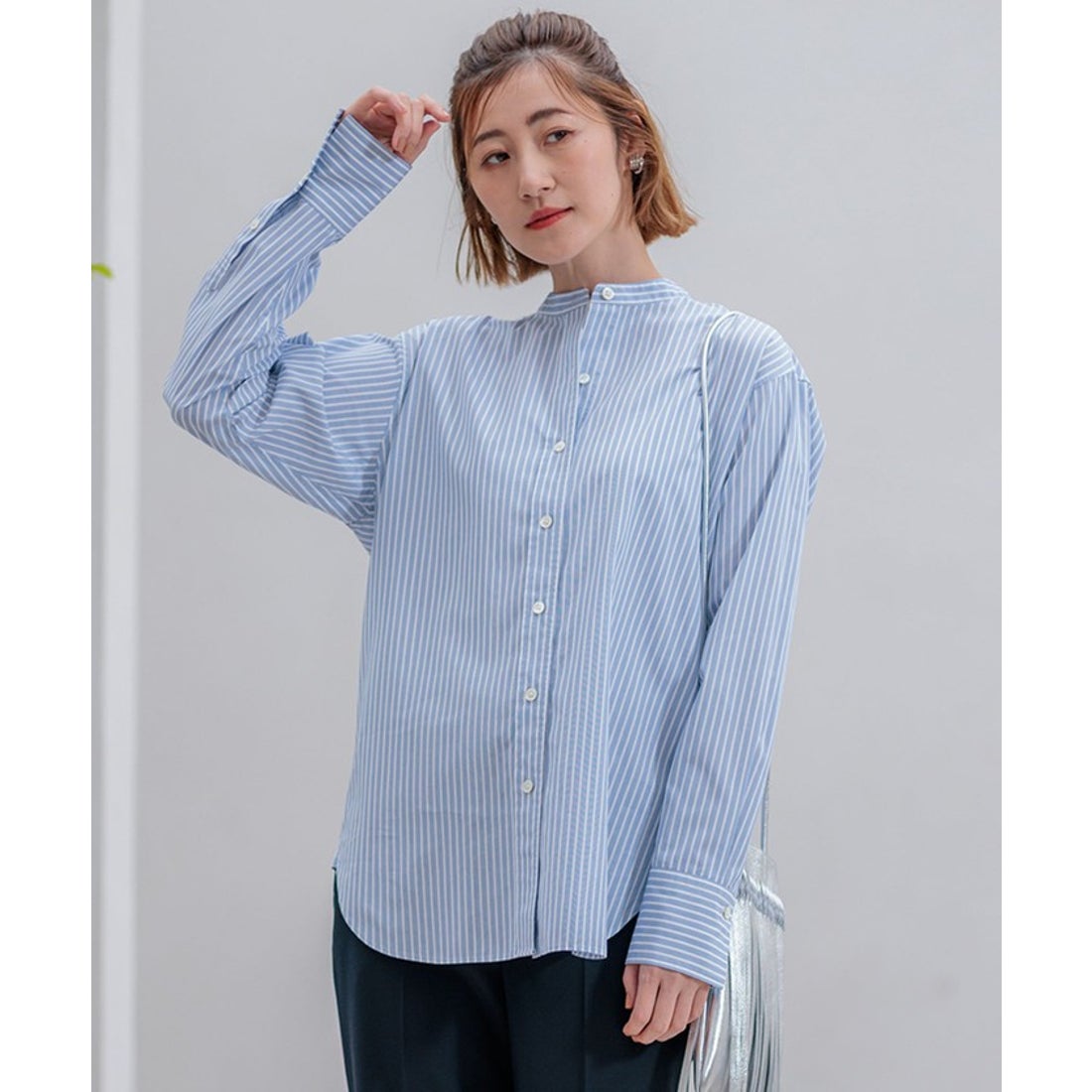 ニジュウサンク 23区 【洗える】CANCLINI バンドカラー シャツ