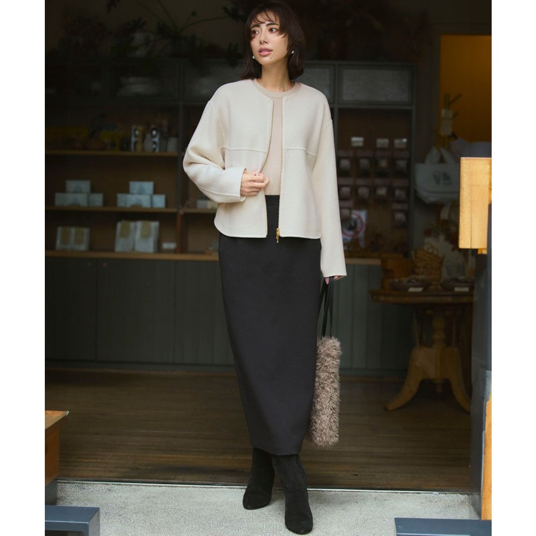 ニジュウサンク 23区 ウールライトリバー ノーカラー ショートコート