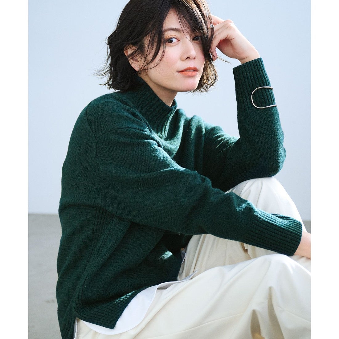 23区 【一部先行予約】カシミヤブレンド ハイネック ニット （グリーン
