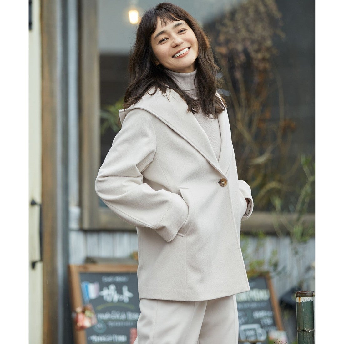 23区 ウールカシミヤビーバー フード付き ショートコート （ベージュ系