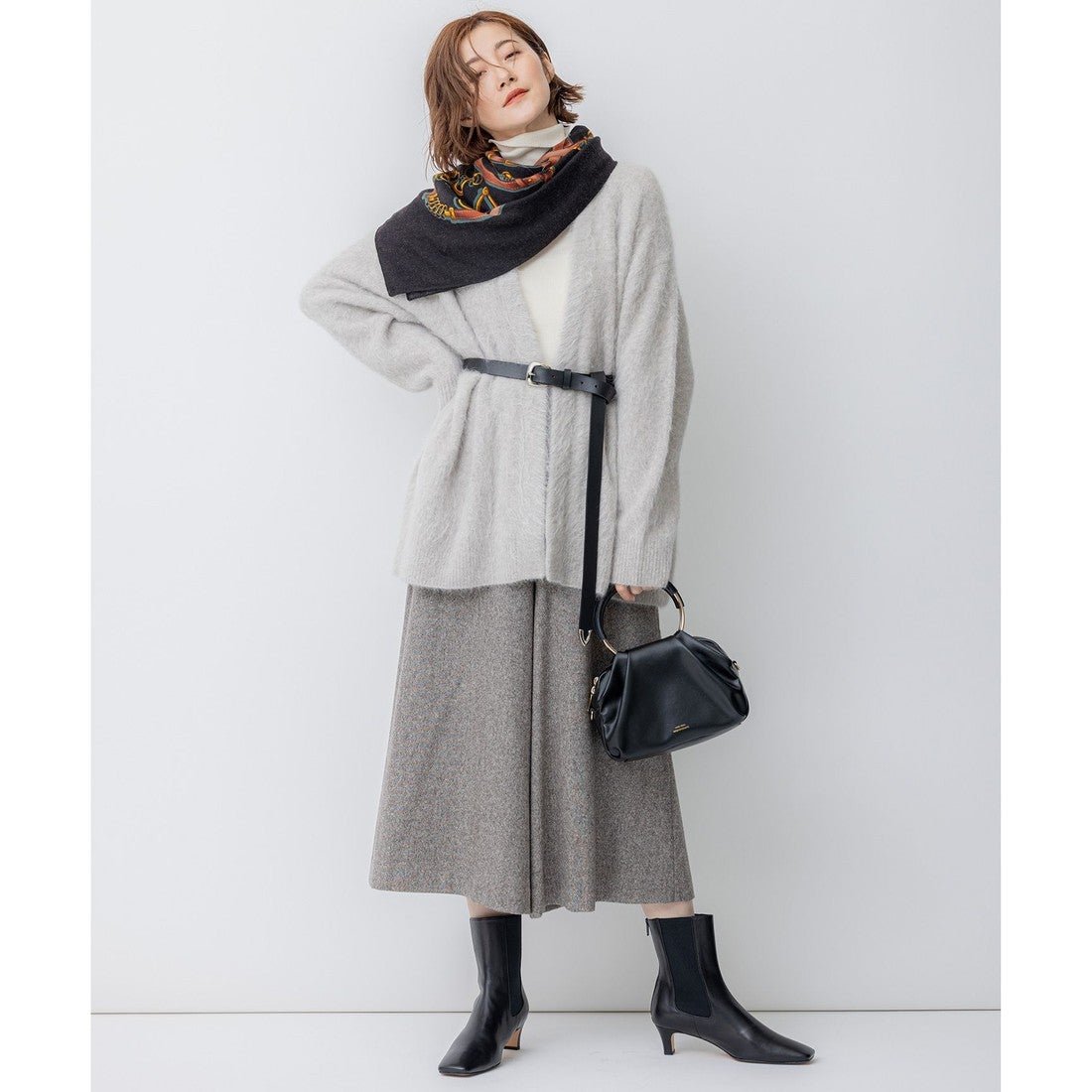 23区 シルクネップツイード ガウチョパンツ （ダークブラウン系