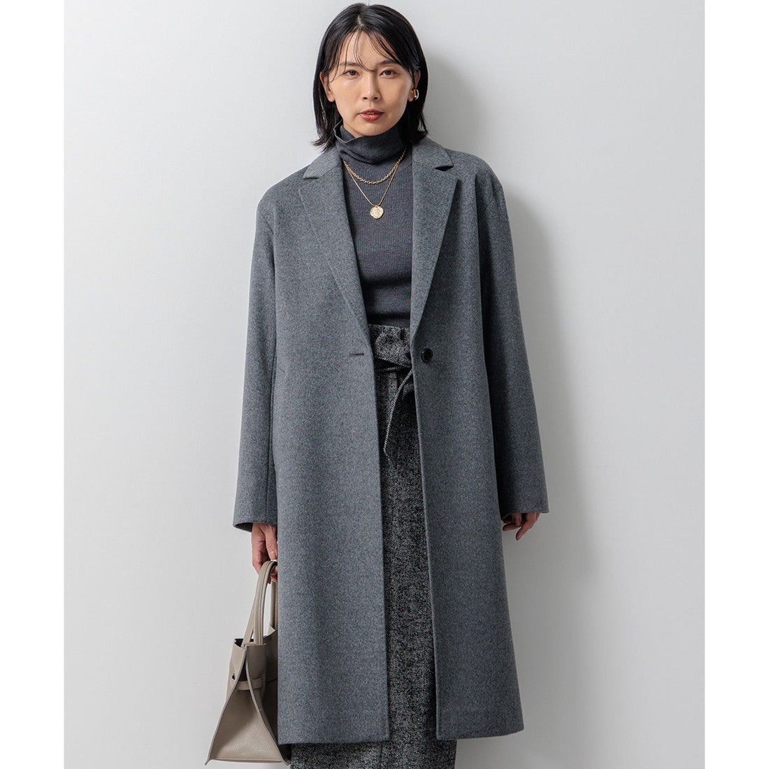 23区 ウールカシミヤビーバー チェスターコート （グレー系） -靴