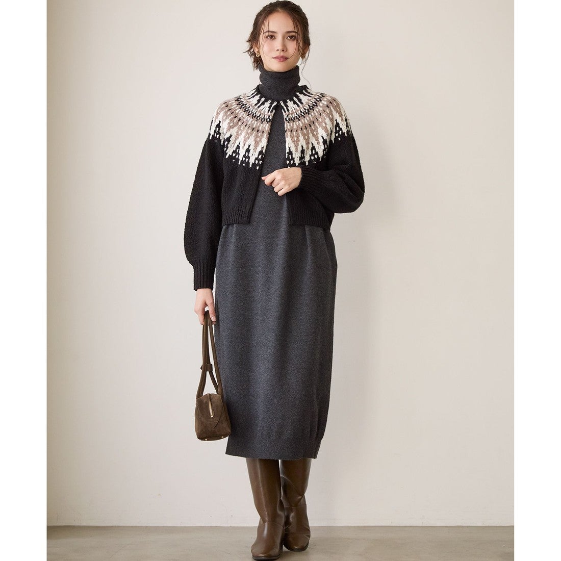 23区 【洗える】カシミヤブレンド タートルネック ニットワンピース