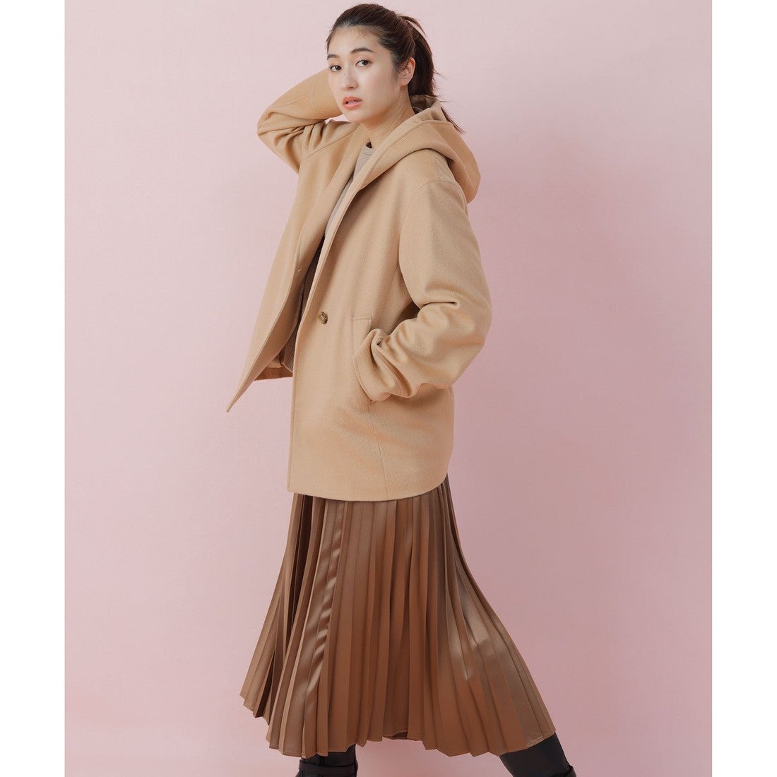 23区（大きいサイズ） 【カタログ掲載】ウールカシミヤビーバー フード