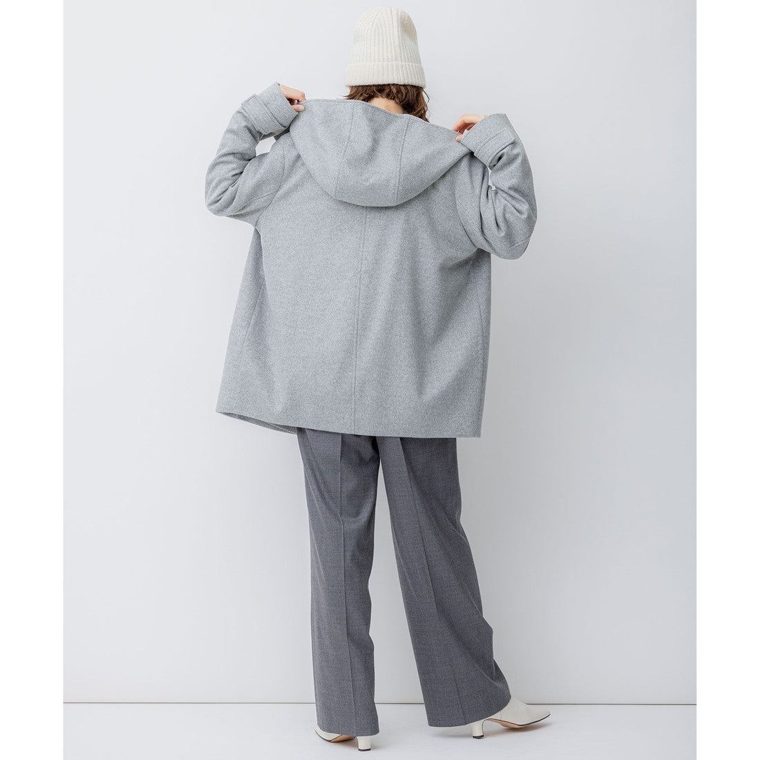 23区（大きいサイズ） ウールカシミヤビーバー フード付き ショート