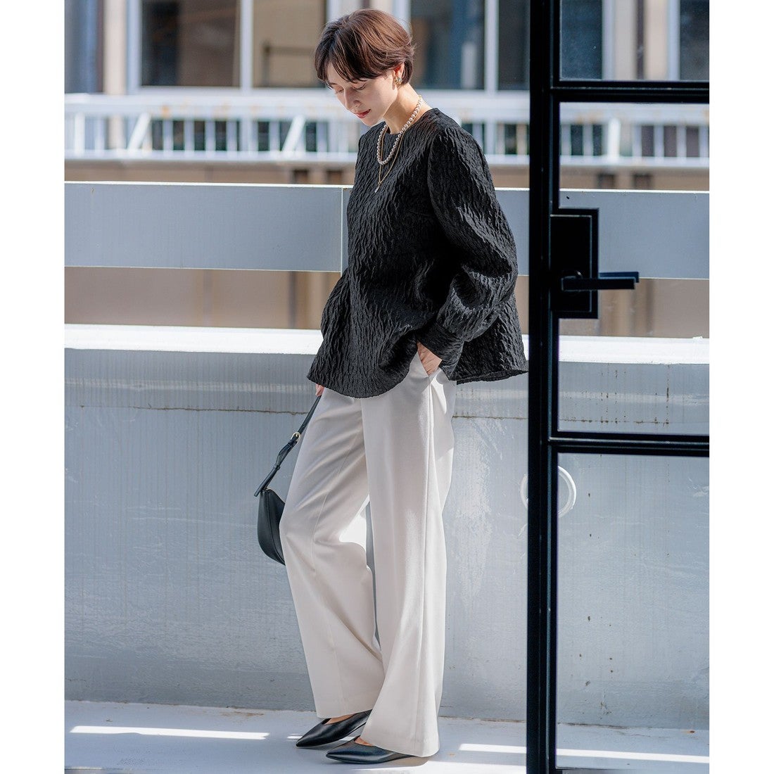 23区（大きいサイズ） 【洗える】エクラジャカード ペプラム ブラウス