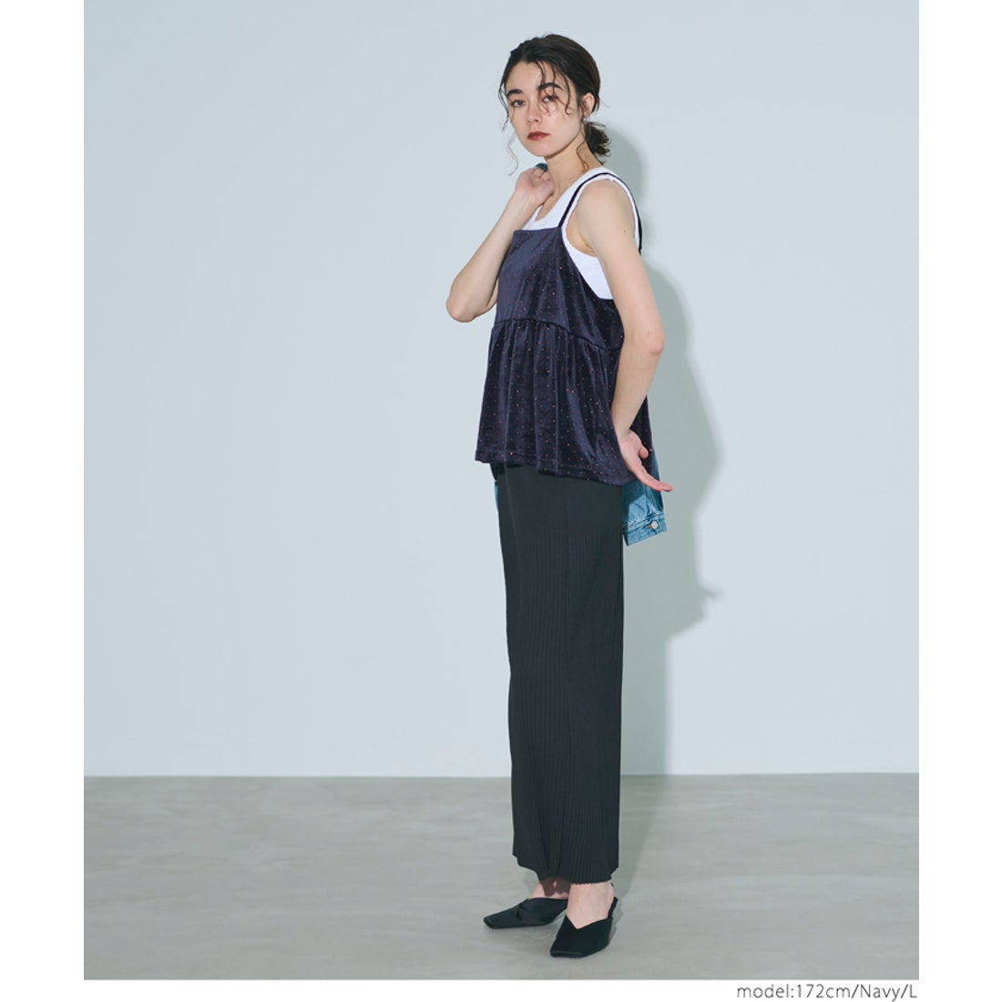 コカ coca ラインストーンベロアキャミソール （Black） -ファッション