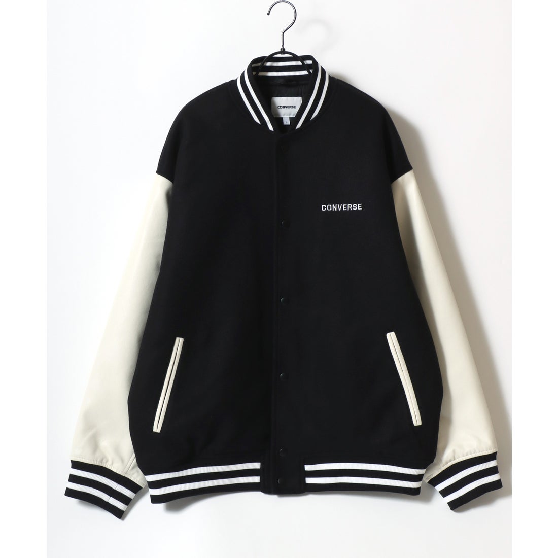 CONVERSE メルトンウール/デニム 袖フェイクレザー 切替 スタジャン