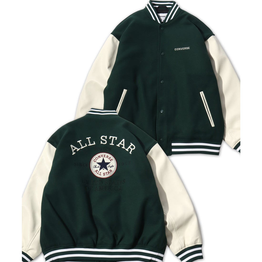 CONVERSE メルトンウール/デニム 袖フェイクレザー 切替 スタジャン