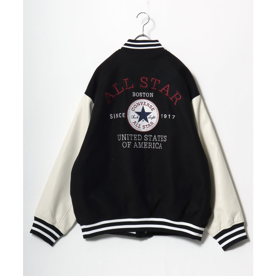 CONVERSE メルトンウール/デニム 袖フェイクレザー 切替 スタジャン