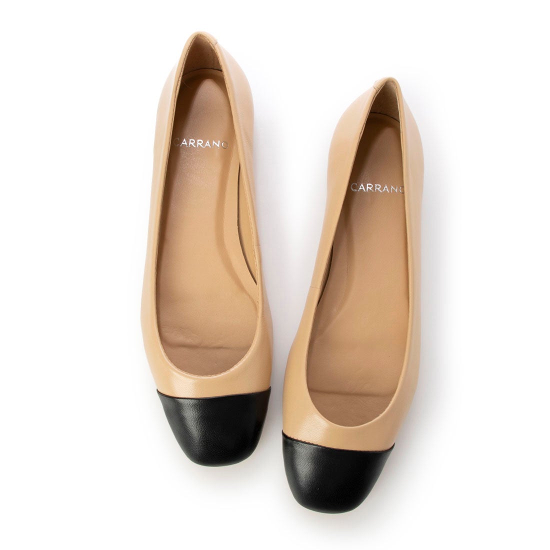カラーノ CARRANO バイカラーフラットパンプス （ベージュコンビ） -靴