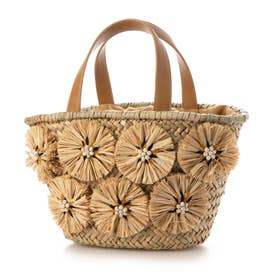 カシュカシュ cache cache ラフィアフラワー付カゴバッグ （BE