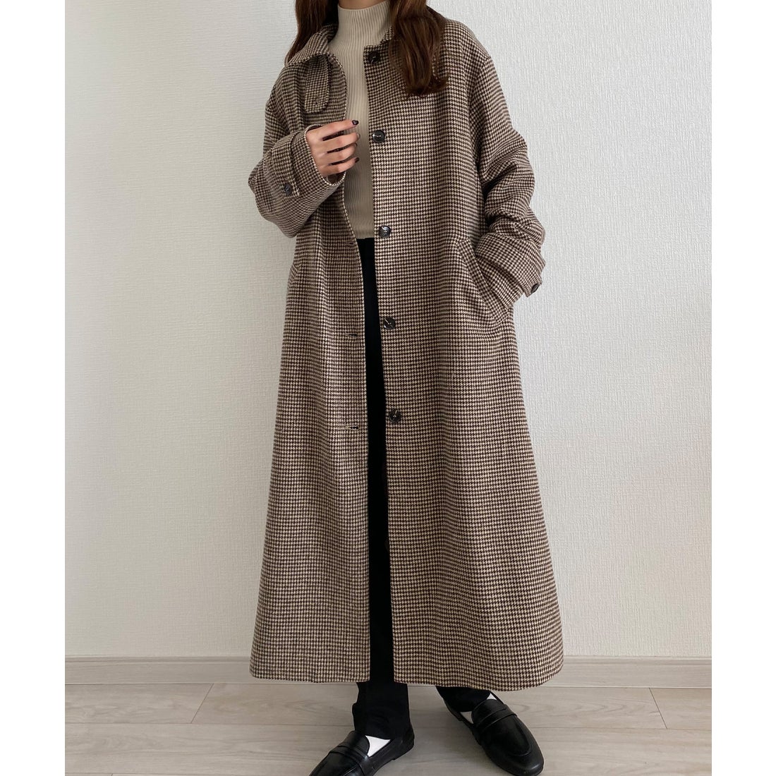 カラウティア callautia callautia 千鳥チェックスタンドカラーロング