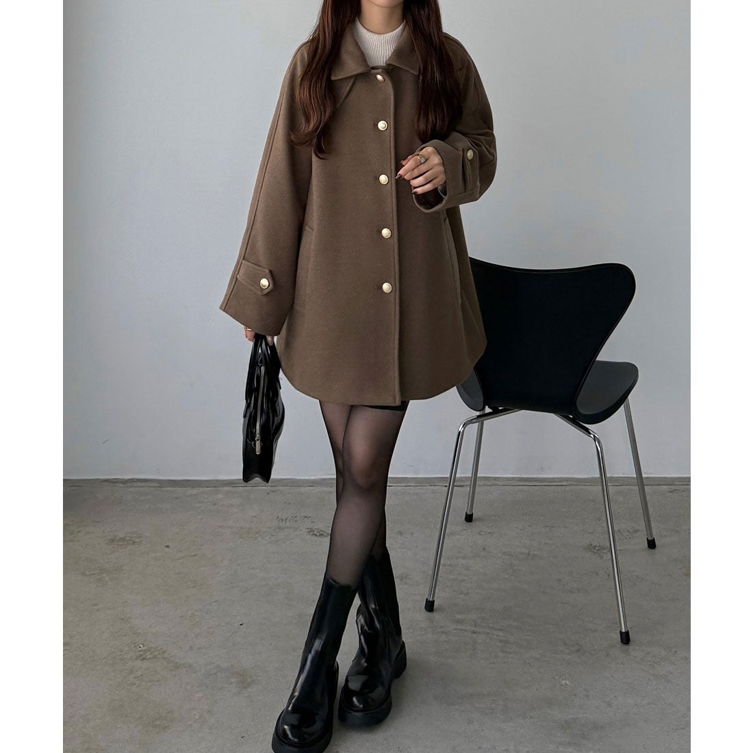 カラウティア callautia callautia ゴールドボタンミドルコート