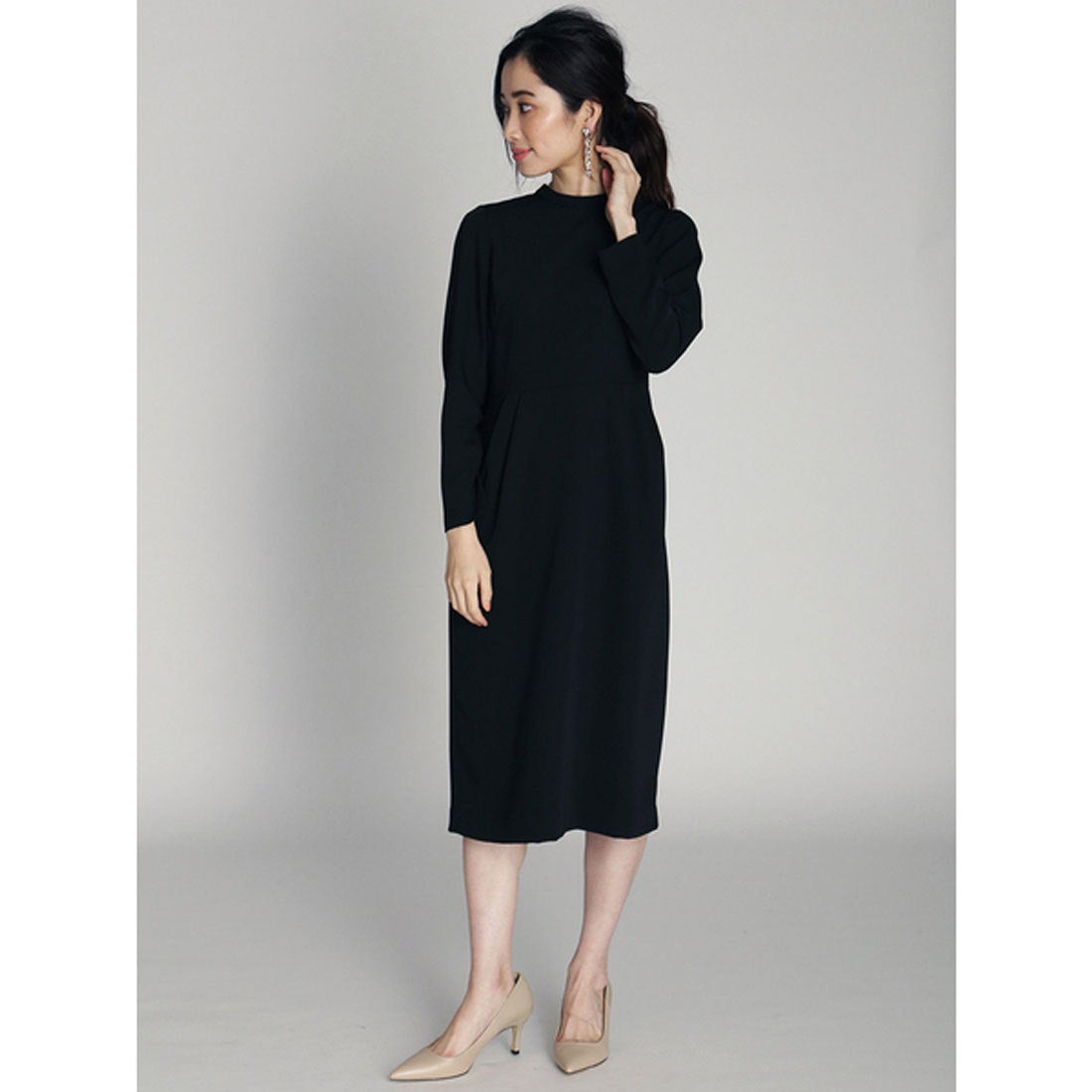 セルフォード CELFORD レース衿タックタイトワンピース （ブラック