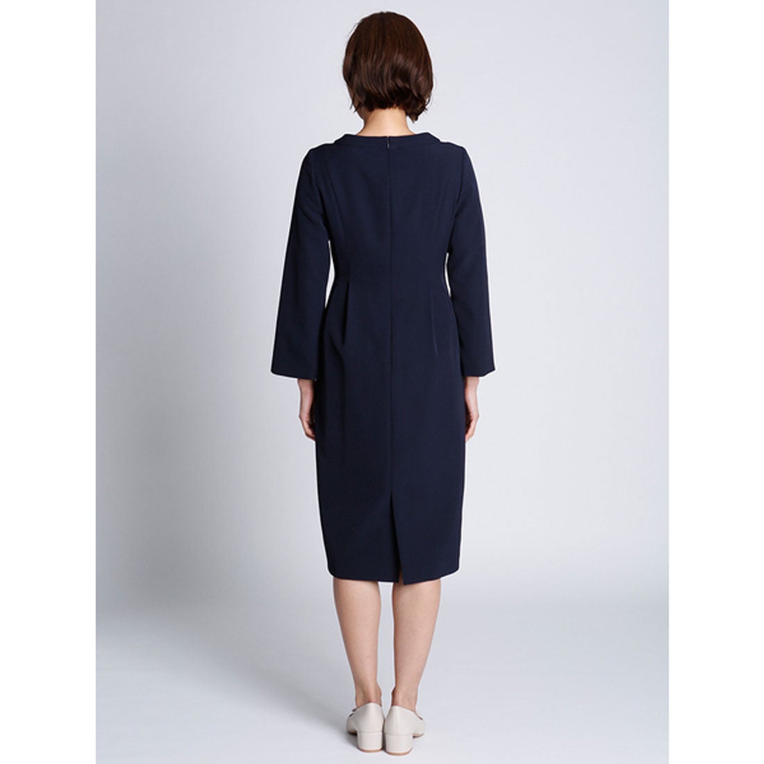 セルフォード CELFORD ボートネックタックタイトワンピース （ネイビー