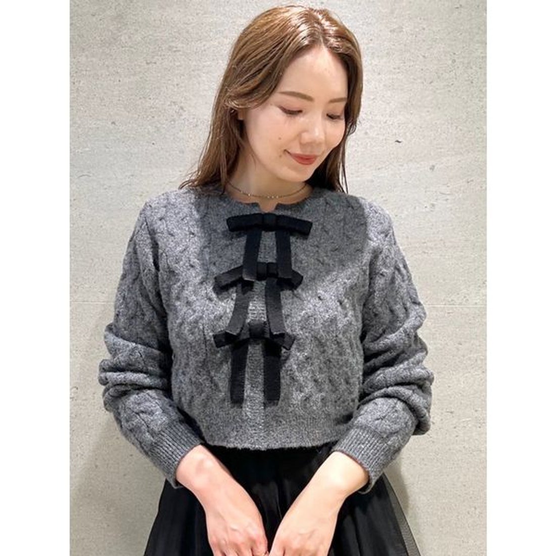 セルフォード CELFORD リボンモチーフケーブルニットプルオーバー