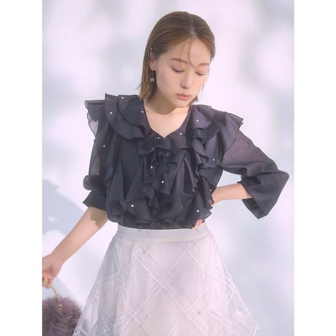 セルフォード CELFORD 【HANAE MORI×CELFORDコラボ】 パール付きフリル