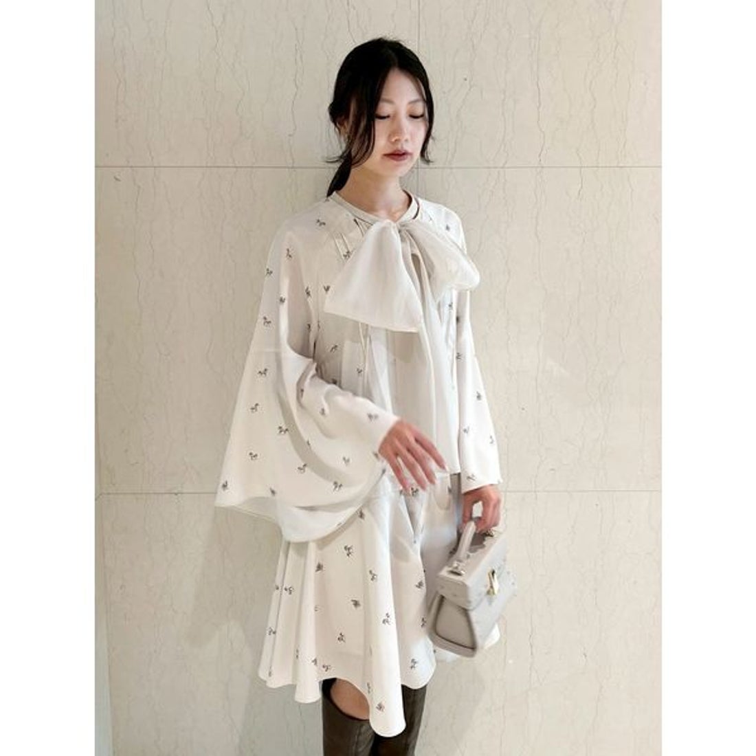 セルフォード CELFORD ビッグリボンフレアワンピース （BLK