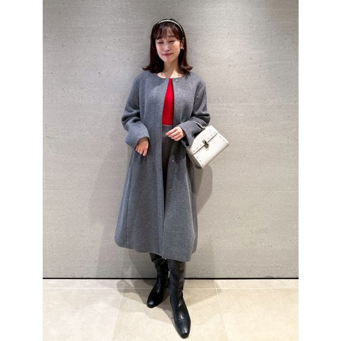 セルフォード CELFORD リボンストール付きノーカラーコート （SAX