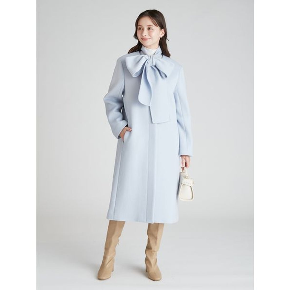 セルフォード CELFORD リボンストール付きノーカラーコート （SAX