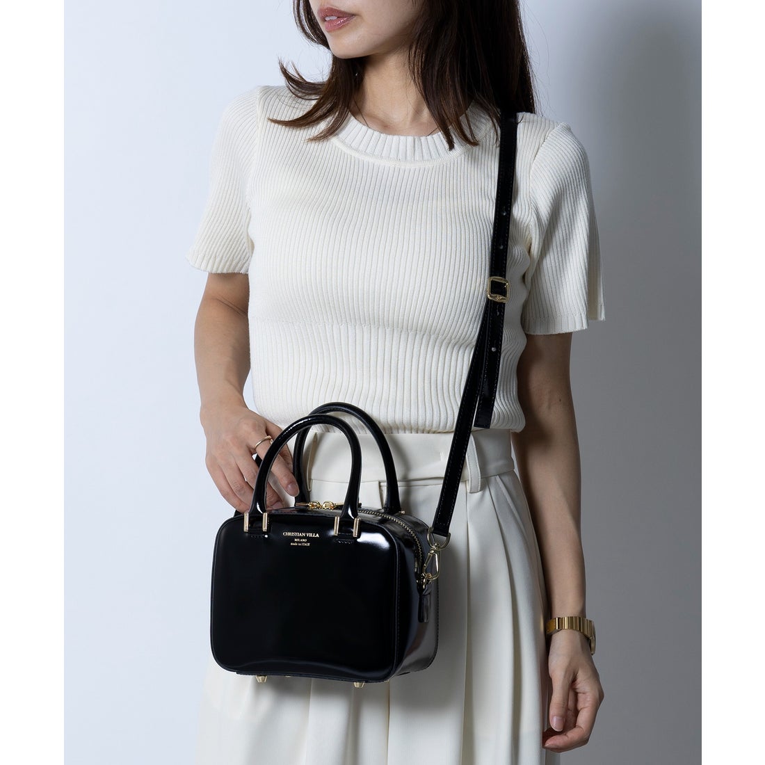 クリスチャンヴィラ CHRISTIAN VILLA ガラスレザースクエア2WAYミニ