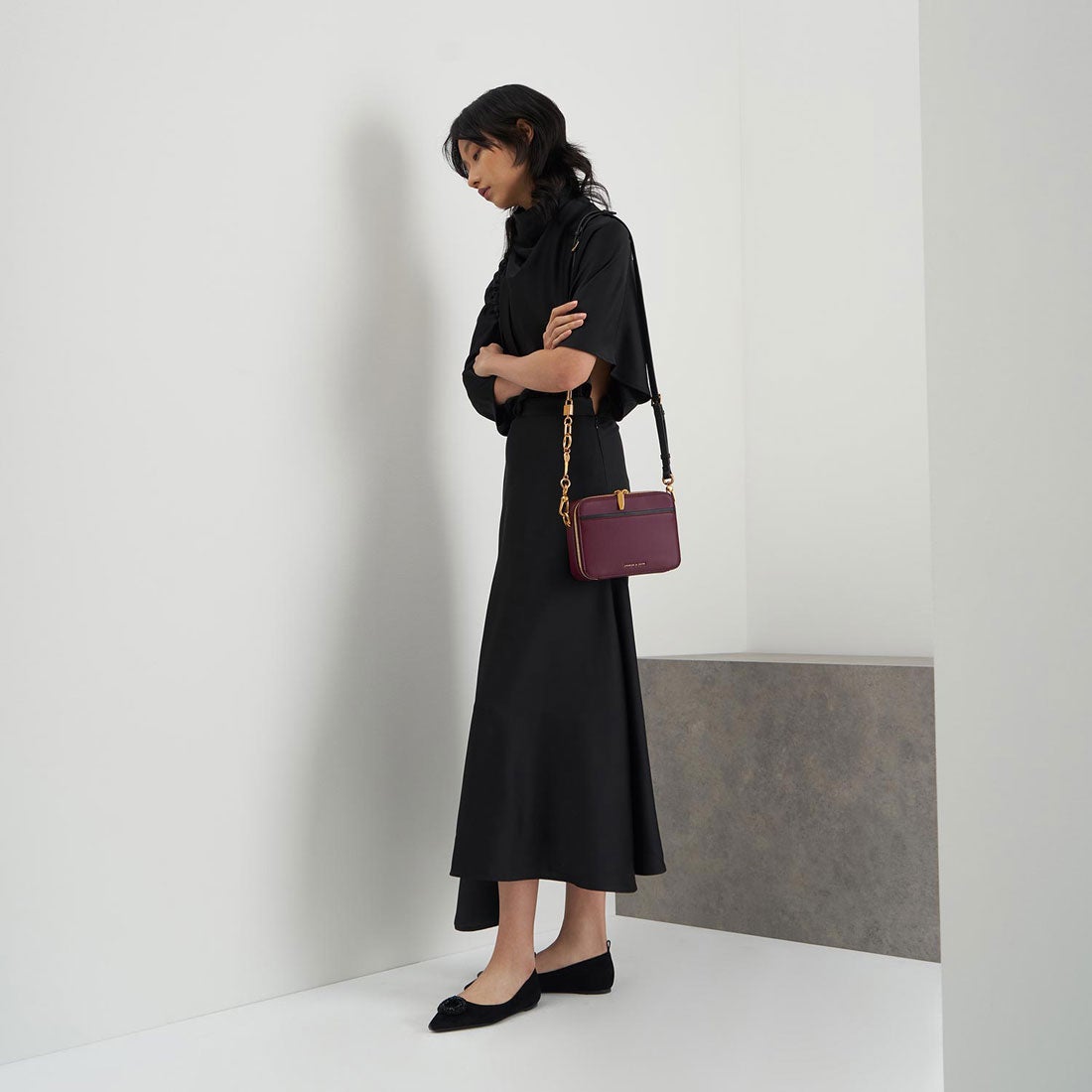 CHARLES & KEITH ダブルジップ クロスボディバッグ （Purple